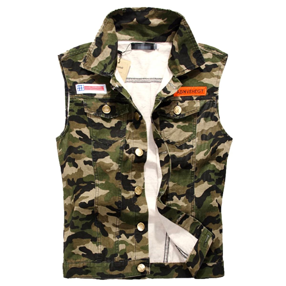 【送料無料!】日本未発売! [Army Paches Camouflage Vest] アーミー・カモフラージュ・パッチズ・ベスト! ノースリーブ 迷彩 グリーン ミリタリー 軍隊 サバゲー メンズ バイクに! アメカジ 大きいサイズ ワッペン オールシーズン着用できるヘビロテアウター!