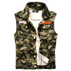 日本未発売! [Army Paches Camouflage Vest] アーミー・カモフラージュ・パッチズ・ベスト! ノースリーブ 迷彩 グリーン ミリタリー 軍隊 サバゲー メンズ バイクに! アメカジ 大きいサイズ ワッペン オールシーズン着用できるヘビロテアウター!*