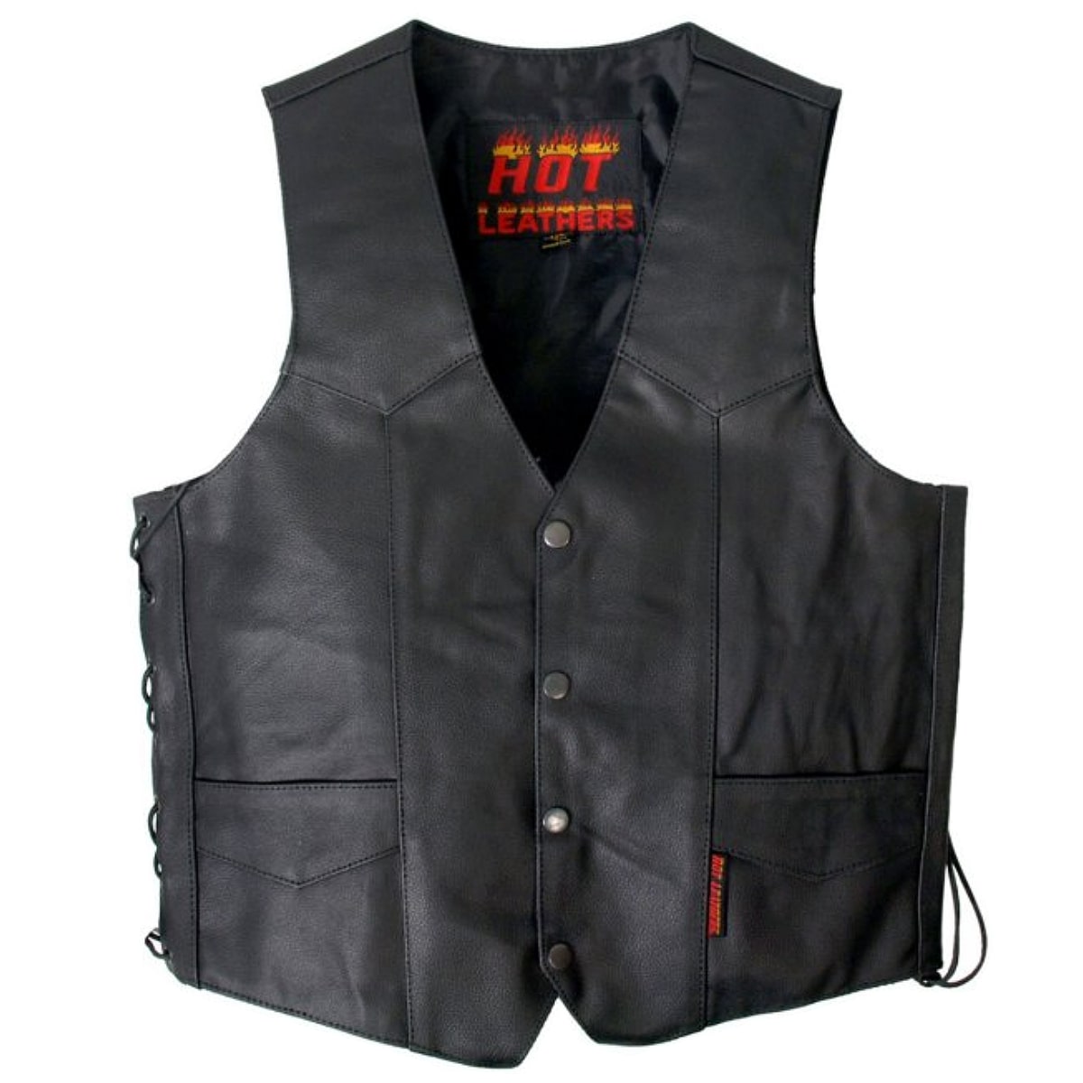 日本未発売!米国直輸入! Hot Leathers [Men's Cowhide Leather Vest w/ Side Lace] ホットレザー 本革 メンズ ウエスト調節可能 両脇編み上げ サイドレース カウハイドレザーベスト! ブラックカラー 黒 ベスト用アクセサリーに対応! バイクに! 大きいサイズ