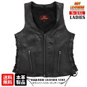 日本未発売 米国直輸入 Hot Leathers Ladies Side Lace Zip Up Top Grain Leather Vest ホットレザー 本革 レディース ウエスト調節可能 両脇編み上げ サイドレース ジップアップ トップグレイン カウハイドレザーベスト ブラック バイクに 女性用