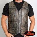 日本未発売! セール価格! ホットレザー [MEN'S DISTRESSED BROWN MOTORCYCLE 10 POCKET LEATHER BIKER VEST] メンズディストレスドブラウンモーターサイクル10ポケットレザーバイカーベスト! ブラウン 本革 米国直輸入! 大きいサイズ! M~3XLサイズ