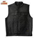 Hot Leathers バイク レザーベスト 本革 牛革 [Zip and Snap Club Style Vest] 7ポケット クラブベスト ジッパー スナップボタン 立襟 ハンティングベスト ブラック バイカー 黒 メンズ 高級カウハイドレザー 米国ブランド直輸入 ホットレザー 大きいサイズ