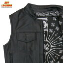 Hot Leathers バイク レザーベスト 本革 牛革 [Paisley Black Vest] ペイズリー柄裏地 7ポケット ハンティングベスト ジッパー スナップボタン 立襟 ブラック バイカー 黒 メンズ 高級カウハイドレザー 米国ブランド直輸入 ホットレザー 大きいサイズ