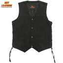 Hot Leathers バイク デニムベスト メッシュ裏地 [Men's Denim Vest with Leather Side Laces] ブラック 黒 6ポケット ウエスト調節可能 両脇編み上げ サイドレース バイカー メンズ 米国ブランド直輸入 ホットレザー 大きいサイズ