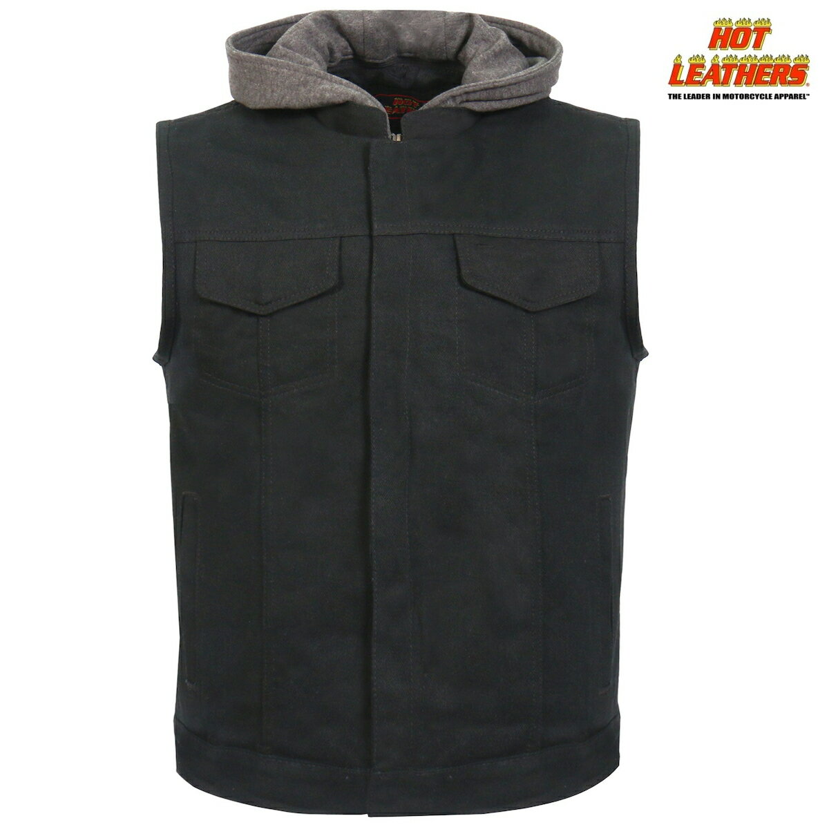 Hot Leathers バイク デニムベスト フリース フード付き メッシュ裏地 Men 039 s Black Denim Hooded Vest ブラック 黒 6ポケット ジッパー バイカー メンズ 米国ブランド直輸入 ホットレザー 大きいサイズ