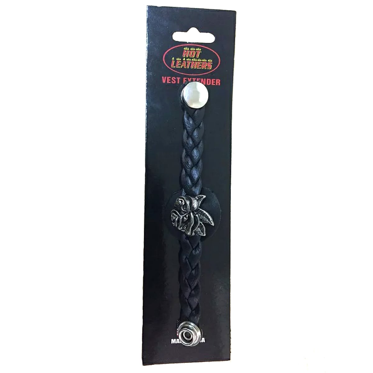 米国直輸入! HOTLEATHERS [Rose Braided Vest Extender] ホットレザー ローズ ブレイデッド ベストエクステンダー! ブラックレザー ベストチェーン 編み上げ 装着簡単! 4インチ バイカーズ アクセサリー American Made コンチョ メダリオン