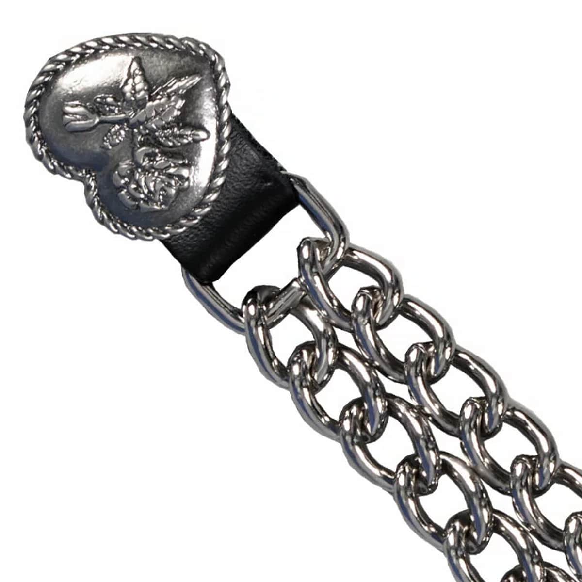 米国直輸入! HOTLEATHERS [Heart with Rose Double Chain Vest Extender] ホットレザー ハートウィズローズ ダブルチェーン ベストエクステンダー! ブラックレザー ベストチェーン 装着簡単! 4インチ バイカーズ アクセサリー American Made メダリオンの商品画像 2
