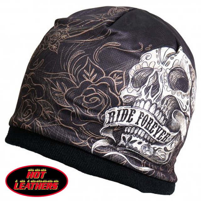 日本未発売! セール価格! ホットレザー [Banner Skull Beanie] バナー・スカル・ビーニー! ニット帽 ニットキャップ 帽子 骸骨 薔薇 ローズ 米国バイカー専門ブランド HOTLEATHERS 直輸入! メンズ ブラック 黒 グレー 防寒 バイクに!