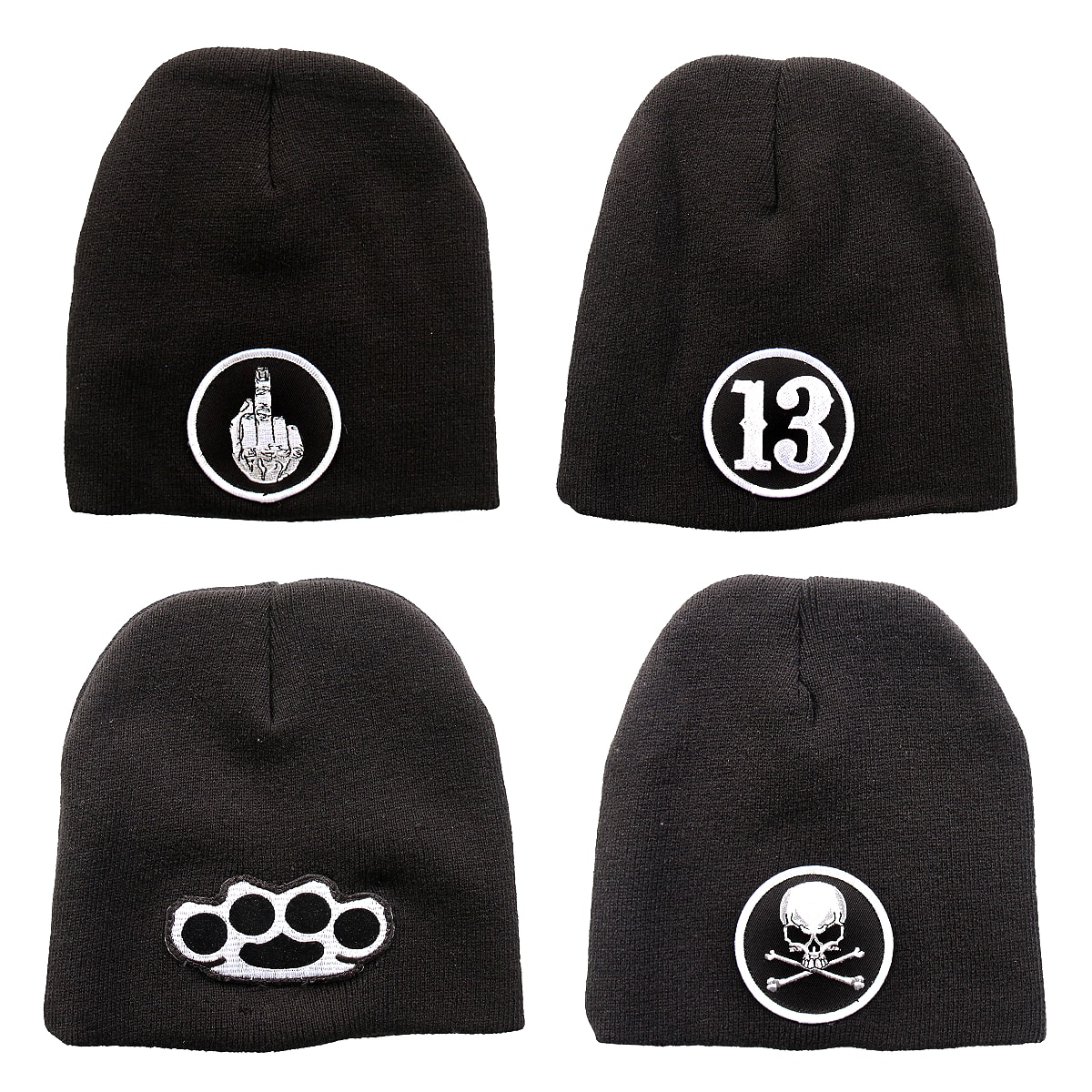 日本未発売 セール価格 ホットレザー 全4種 Patch Knit Cap パッチ ニットキャップ ニット帽 ビーニー 帽子 ワンポイント ワッペン 米国バイカー専門ブランド HOTLEATHERS 直輸入 男女兼用 ブラック 黒 防寒 スカル 中指 13 バイクに