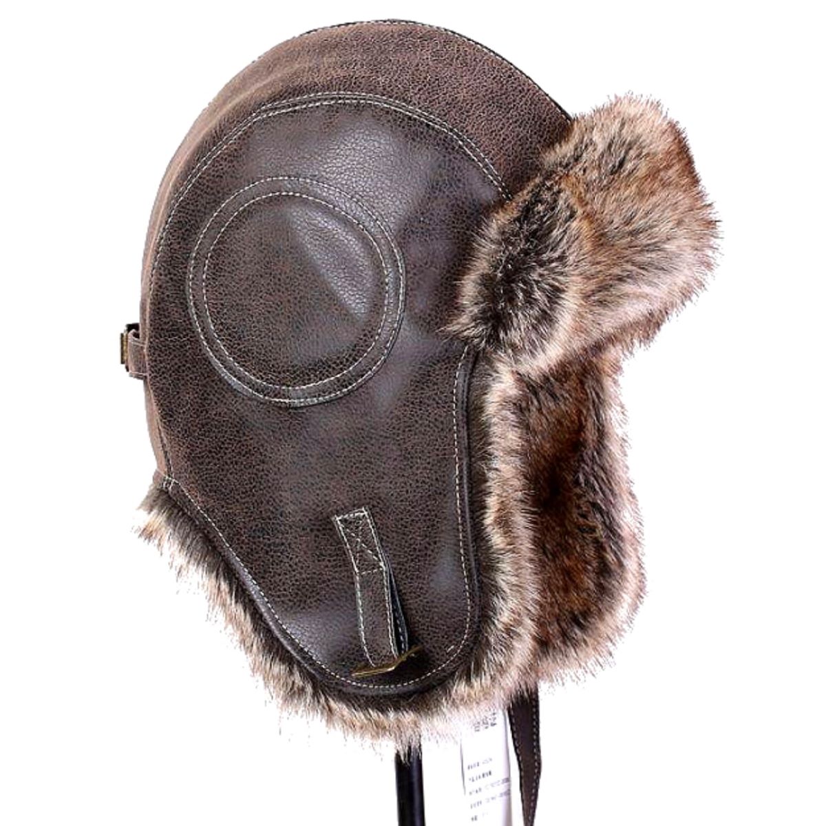 防寒・防風! [Classic Windproof Fake Fur Aviator Cap/Bomber Hat] クラシック・ウィンドプルーフ・フェイクファー・アビエーター・キャップ! 帽子 ボンバーハット パイロット バイクに! バイカー 裏地ファーであったかい! レザー調 黒 茶 ロシアンハット*