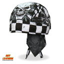 Hot Leathers ヘッドラップ スカル チェック柄 白 黒 [Checkered Flags Headwrap] バンダナキャップ インナーキャップ ヘルメットインナー ターバン 汗止め 海賊巻 サイズフリー 米国直輸入 ホットレザー バイクに!