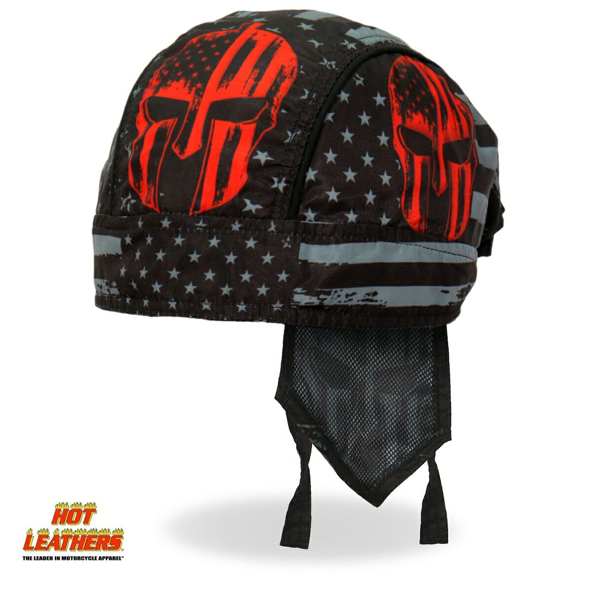 Hot Leathers ヘッドラップ 黒 赤 星条旗 兜 Warrior Headwrap バンダナキャップ インナーキャップ ヘルメットインナー ターバン 汗止め 海賊巻 サイズフリー 米国直輸入 ホットレザー バイクに