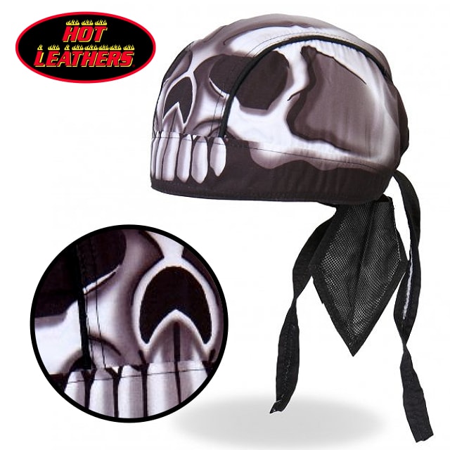 日本未発売!米国直輸入!セール価格! ホットレザー スカル ヘッド プレミアム ヘッドラップ [Skull Head Headwrap] 黒 グレー 骸骨 ヘルメットインナー バンダナキャップ インナーキャップ 海賊巻 サイズフリー! バイクに! 汗止めに!