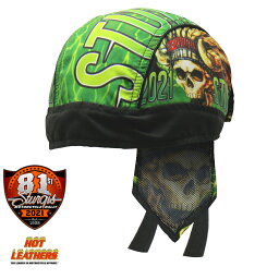 Sturgis 2021 ヘッドラップ スタージス 81周年 緑 スカル [Official 2021 Sturgis Motorcycle Rally Head Wrap] バンダナキャップ インナーキャップ ヘルメットインナー ターバン 汗止め 海賊巻 サイズフリー 米国直輸入 Hot Leathers ホットレザー バイクに!