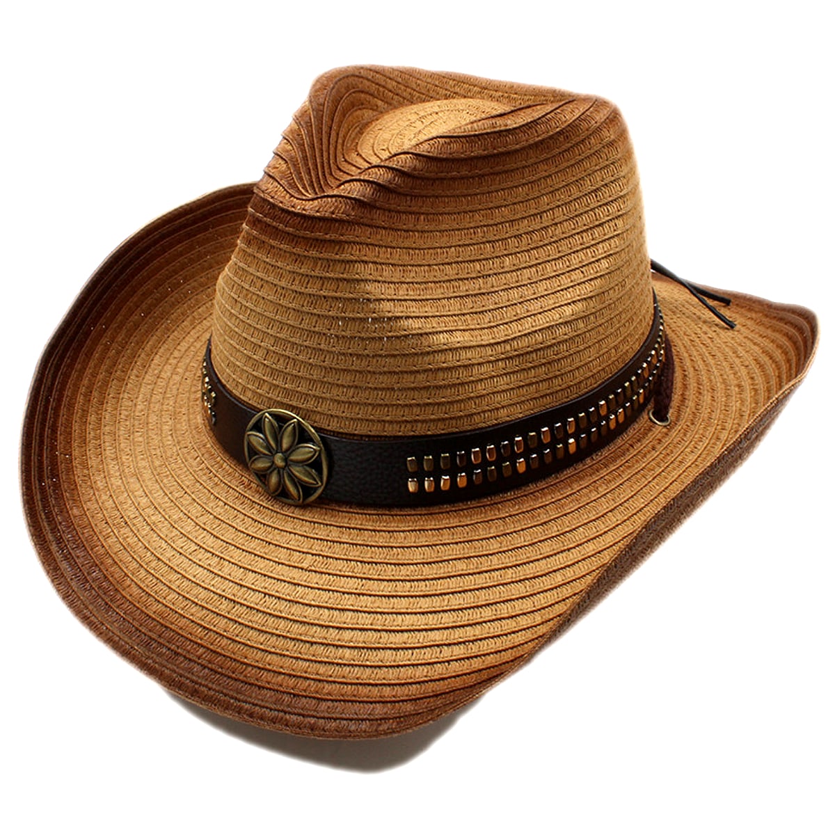 テンガロンハット 全3色! [Metal Studs Belt Western Cowboy Hat] メタル・スタッズ・ベルト・ウェスタン・カウボーイハット! 帽子 テンガロンハット ストローハット 麦わら帽子 つば広 ソンブレロ サンキャップ シンプル 日焼け防止 男女兼用 バイクに! バイカー