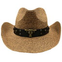 【送料無料!】[Buffalo Concho Belt Western Cowboy Hat] バッファロー・コンチョ・ベルト・ウェスタン・カウボーイハット! 帽子 テンガロンハット ストローハット 麦わら帽子 つば広 ソンブレロ サンキャップ 日焼け防止 男女兼用 バイクに! バイカー