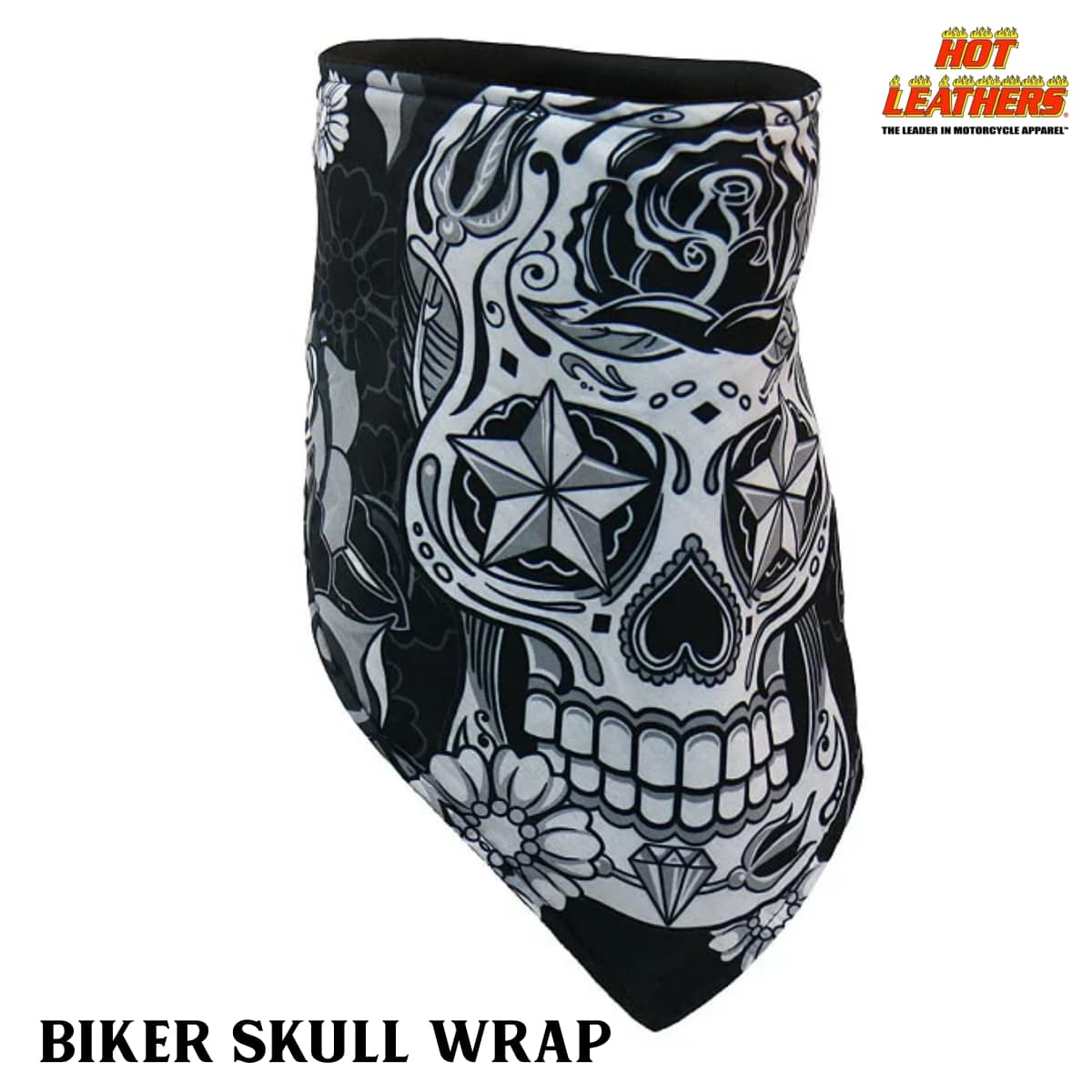 【送料無料】日本未発売!米国直輸入!セール価格! HOTLEATHERS [Sugar Skull Face Wrap]ハーフフェイスマスク/ネックウォーマー 本国ハーレー乗り愛用の米国バイカー専門アパレルブランド「ホットレザー」からの直輸入品です! 【 特別価格! HOTLEATHERS Sugar Skull Face Wrap 】 シャレの効いたオリジナルプリントで大人気!ネックウォーマーとしても 使えるアメリカンなハーフフェイスマスクです!!おしゃれなバイカーをはじめ、 自転車やスケボー、ウィンタースポーツ、サバゲーやちょっとしたコスプレ、 ハロウィンパーティーなどで、とっても役立つ便利な定番アイテム♪ 見た目だけでなく、日焼け防止や防風・防寒にも役立つフェイスガードとしても活躍!! フリース素材で寒い時期でも温かく着け心地良し!ネックウォーマーやフェイスラップ などなど、様々なシチュエーションでその使い方は自由自在です! ベルクロテープで巻きやすく着脱簡単!コンパクトに折り畳んでポケットで持ち運びOK! 男女兼用のフリーサイズ。異なるデザインを仲間同士でつけて目立っちゃいましょう!! 【素材】 ヘビーウェイトフリース 【オリジナルアートワーク】 コミカルな表情と周りの花々が可愛らしいモノクロのシュガースカル アラベスクやペイズリー調の柄と薔薇やダイヤ、ハートマークなどのデザインにも注目 ※商品の仕様やデザイン、色合いはメーカー都合により 予告なく変更になる場合がございます。 米国メーカーに「在庫がある商品」では通常、お届けまでに「1〜2週間前後」のお時間を頂いております。メーカーに「在庫がない商品」に関しましては、お届けまでに「1ヶ月以上」、またはタイミングにより「売り切れ」や「生産終了」となっている場合がございますので、何卒ご理解下さいますようお願い致します。また、商品によっては説明不足な点や、システムのタイムラグによって納期や入荷状況が表示内容とは異なっている場合がございますので、お届けまでのお時間や商品についてのご不明な点などがございましたら、どうぞお気軽にお問い合わせ下さい！商品画像はできる限り現品を再現するように心がけておりますが、ご利用のモニターにより差異が生じますので予めご了承下さい。 米国メーカー在庫品で1〜2週間前後、在庫がない商品に関しましては、売り切れ・廃盤もしくは1ヶ月以上お時間を頂戴致しますので、予めご了承くださいますようお願い致します。