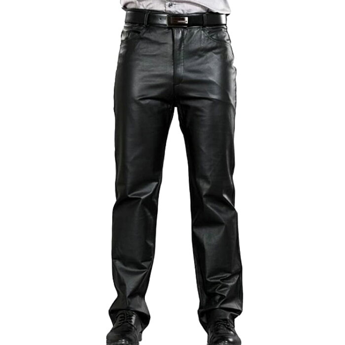 【送料無料!】日本未発売! [Genuine Leather Full Length Straight Biker Pants] ジェニュインレザー・フルレングス・ストレート・バイカー・パンツ! 本革 メンズ ブラック クラシックスタイル ジッパーフライ 革ズボン 革パン バイクに! 大きいサイズ!