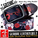 [Genuine Leather Belt With Skull Red Rose Print] ジェニュイン・レザー・ベルト・ウィズ・スカル・ローズ・プリント! メンズ 本革 ..