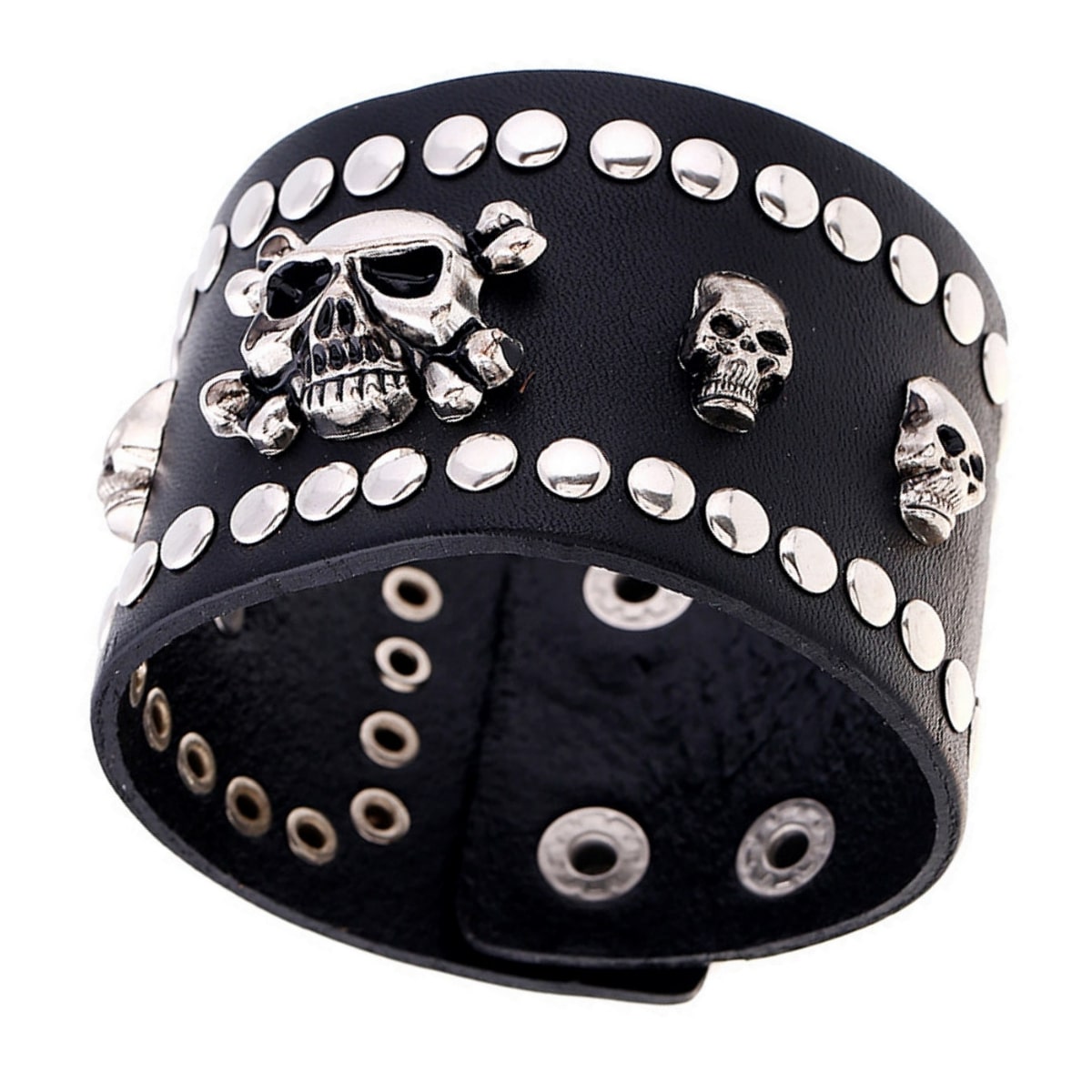 楽天ハーレーカスタマージャパン日本未発売! [Genuine Leather Studs Skull Bangle] ジェニュイン・レザー・スタッズ・スカル・バングル! ブレスレット 本革! ブラック 黒 骸骨 パンク ロック 装着一瞬でバイカースタイルの完成! リストバンド アクセサリー*