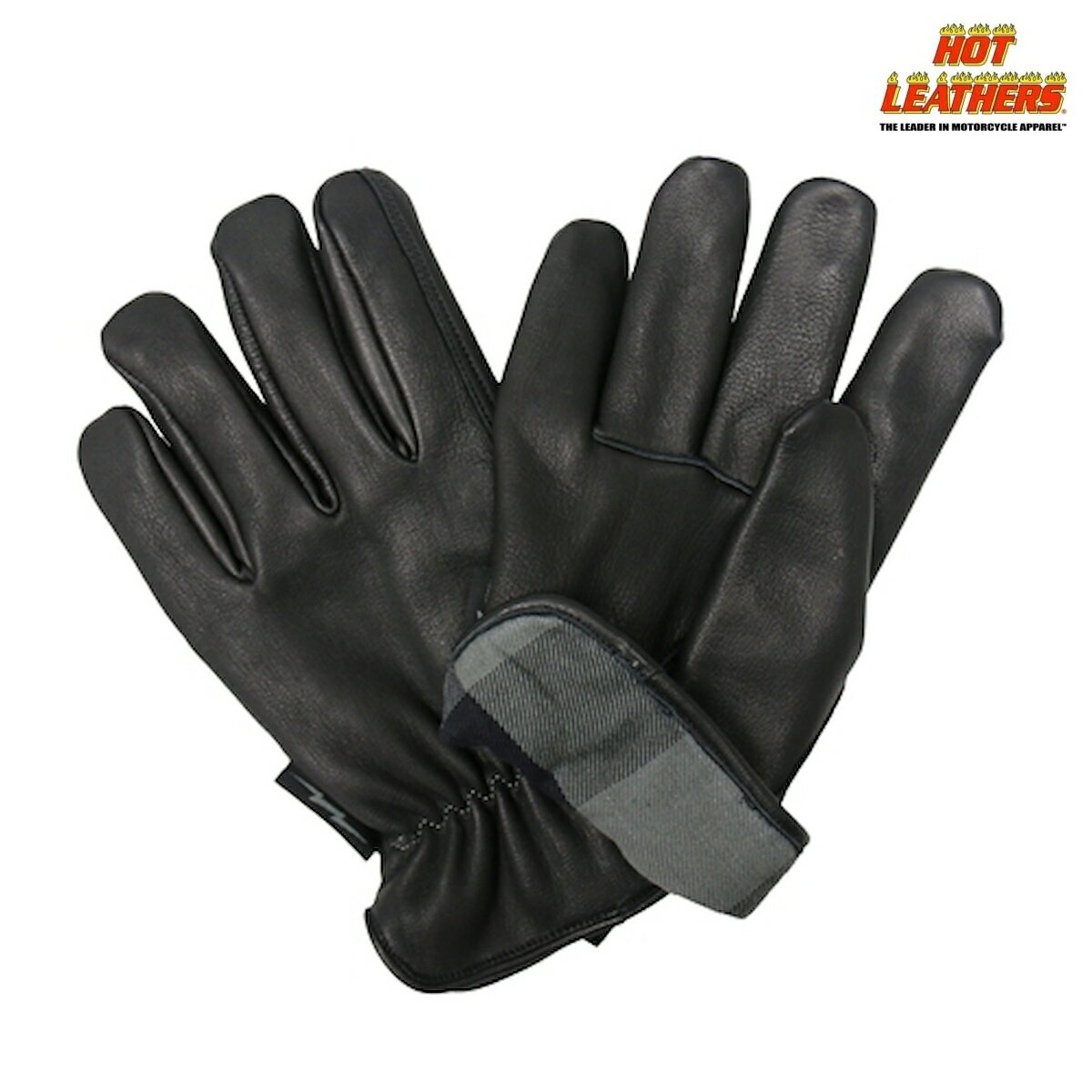 Hot Leathers 鹿革 グローブ フランネル裏地 [Glove Deerskin Grey/Black Flannel Lined] 黒 グレー ディアスキン グローブ アメリカ産の鹿革を使用 柔軟でしなやか 本革 レザー コットン メンズ フルフィンガー 手袋 米国ホットレザー バイク オートバイに!