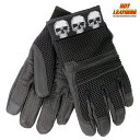 Hot Leathers バイク メッシュ&レザー グローブ スマホ タッチスクリーン対応 [Row Of Skulls Leather Mesh Glove] スカル ブラック 黒 フルフィンガー 手袋 ベルクロ マジックテープで着脱簡単 米国 ホットレザー