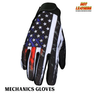 Hot Leathers バイク メカニック グローブ [Vintage American Flag] アメリカン 星条旗 黒 フルフィンガー 手袋 ベルクロテープで着脱簡単 米国 ホットレザー