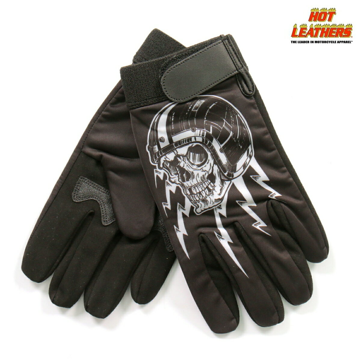 Hot Leathers バイク メカニック グローブ [Glove Sublimated 3/4 Skull] スカル ジェットヘル 黒 白 フルフィンガー 手袋 ベルクロ マジックテープで着脱簡単 米国 ホットレザー