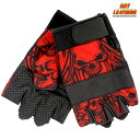 Hot Leathers バイク フィンガーレス グローブ [Glove Sublimated Leather Over Top Skulls] レッド 赤 スカル ドクロ レザー メッシュ 手袋 ベルクロ マジックテープで着脱簡単 米国 ホットレザー