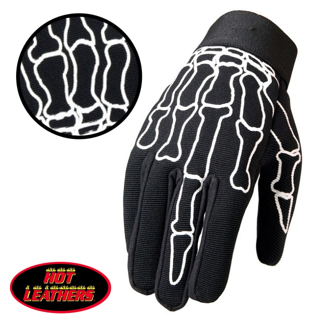 日本未発売!米国直輸入!セール価格! ホットレザー スケルトン フィンガー メカニック グローブ [Skeleton Finger Mechanics Gloves] メンズ 黒 スカル 中指 フルフィンガー 手袋 ベルクロテープで着脱一瞬! 細かい作業も簡単! バイカーズグローブ