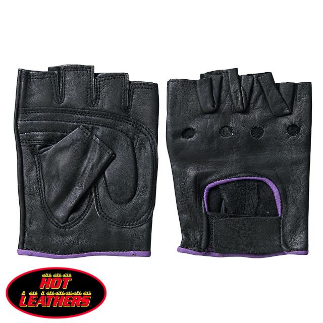 楽天ハーレーカスタマージャパン日本未発売! セール価格! ホットレザー [Ladies Fingerless Unlined Driving Glove With Purple Piping] レディース・フィンガーレス・アンラインド・ドライビング・グローブ・ウィズ・パープル・パイピング! 本革 牛革 手袋 黒 ブラック 米国直輸入!