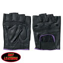 【送料無料！】日本未発売! セール価格! ホットレザー [Ladies Fingerless Unlined Driving Glove With Purple Piping] レディース・フィンガーレス・アンラインド・ドライビング・グローブ・ウィズ・パープル・パイピング! 本革 牛革 手袋 黒 ブラック 米国直輸入!