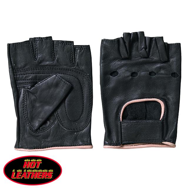 日本未発売! セール価格! ホットレザー [Ladies Fingerless Unlined Driving Glove With Pink Piping] レディース・フィンガーレス・アンラインド・ドライビング・グローブ・ウィズ・ピンク・パイピング! 本革 牛革 手袋 黒 ブラック 米国直輸入!