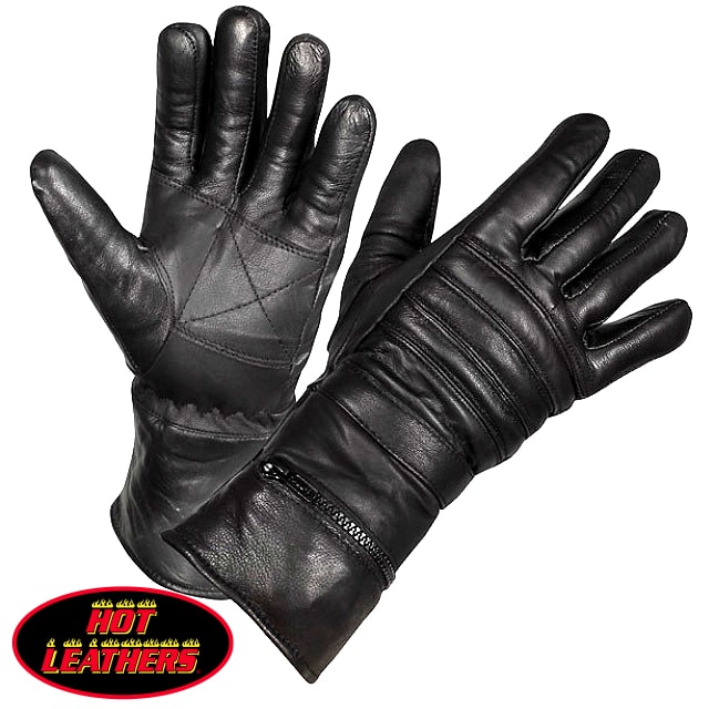 Hot Leathers ガントレット グローブ [Gauntlet Glove With Quilted Lining] キルテッド・ライニング 専用レインカバー付き 日本未発売 レザー 本革 牛革 メンズ 防寒 手袋 黒 ブラック ホット…