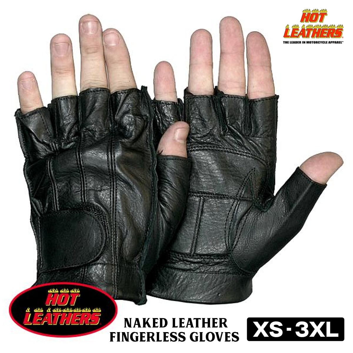 日本未発売 セール価格 ホットレザー Naked Leather Fingerless Unlined Glove ネイキッド レザー フィンガーレス アンラインド グローブ ジェルパッド装備 本革 牛革 メンズ 手袋 黒 ブラック 米国直輸入 バイクや自転車での通勤に最適