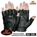 【送料無料！】日本未発売! セール価格! ホットレザー [Naked Leather Fingerless Unlined Glove] ネイキッド・レザー・フィンガーレス・アンラインド・グローブ! ジェルパッド装備 本革 牛革 メンズ 手袋 黒 ブラック 米国直輸入! バイクや自転車での通勤に最適!