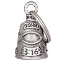 【送料無料！】日本未発売 米国製 ホットレザー John 3:16 Guardian Bell ジョン3:16 ガーディアンベル MADE IN USA Gremlin Bell ヨハネ 聖書 魔除け お守りとしてバイカーへの特別なギフトに キーホルダー キーチェーン 鈴 アクセサリー バイク