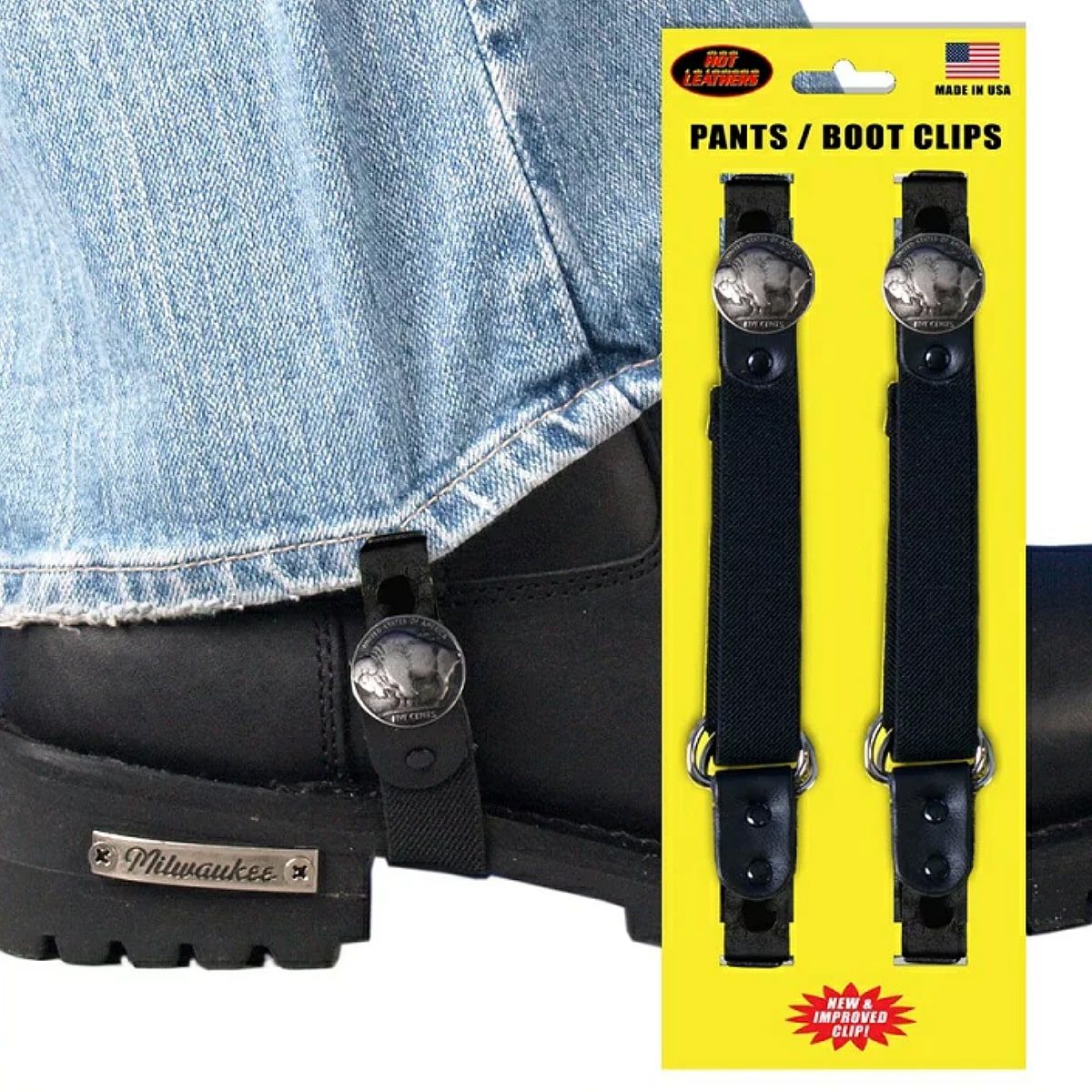 【送料無料！】メイドインUSA！風の巻き込みや汚れの防止に！ブーツインの際にも活躍！自転車にもオシャレ！アンクルバンド代わりに！Buffalo Nickel Motorcycle Riding Pant Clips日本未発売！バイクに！