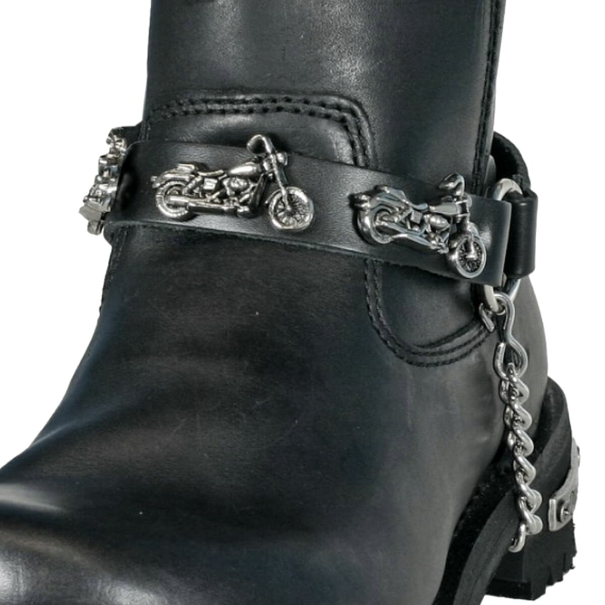 米国直輸入! HOTLEATHERS [Motorcycle Boot Chain] ホットレザー モーターサイクル ブーツチェーン! いつものブーツを新デザインに! バイカーズ アクセサリー Designed in the USA シルバーカラー コンチョ メダリオン ブラックレザーストラップ