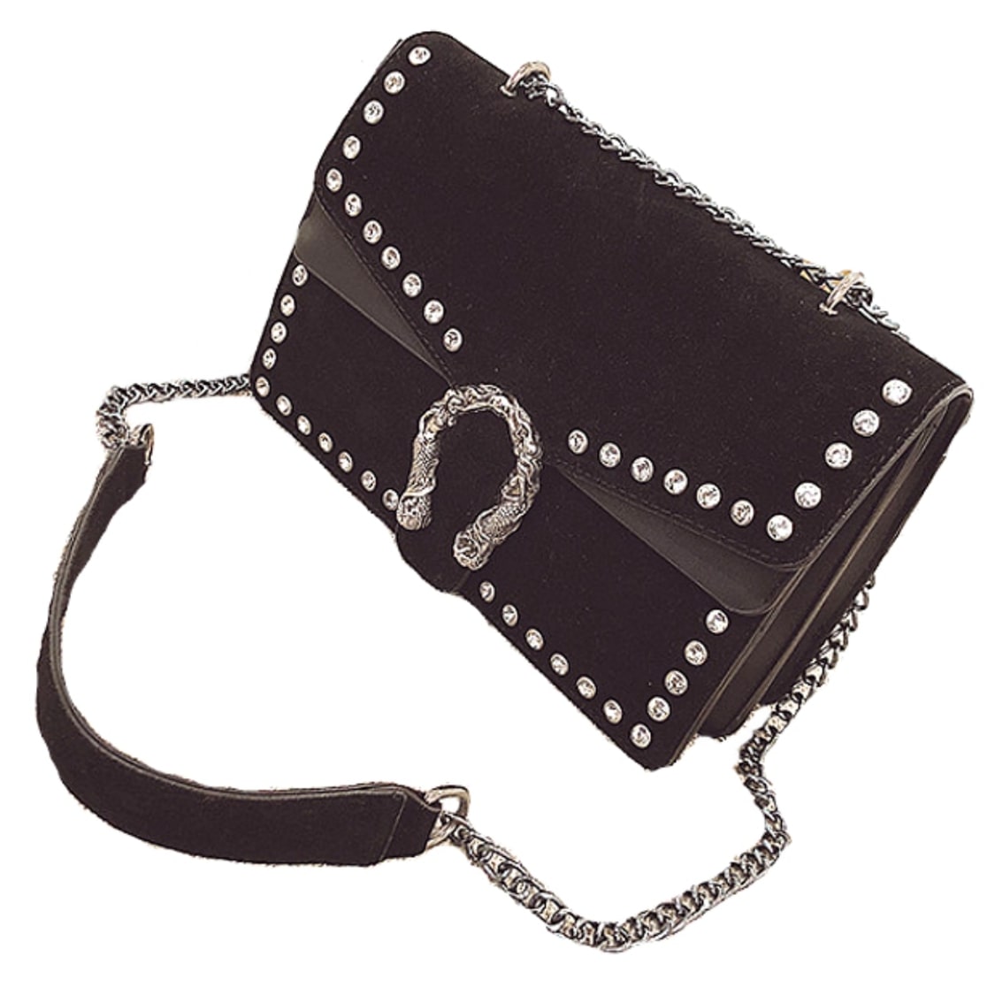 全3色! [PU Leather Big Round Studs Square Shoulder Bag] PUレザー・ビッグ・ラウンド・スタッズ・スクエア・ショルダーバッグ! ハンドバッグ パンク ストラップベルト クラッチバッグ 斜めがけ ブラック グレー ブラウン キラキラ スエード バイクに!*