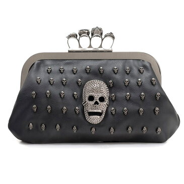 【送料無料!】[Skull Studs Knuckle Ring PU Leather Clutch Bag] スカル・スタッズ・ナックル・リング・PUレザー・クラッチバッグ! ブラック 黒 ハンドバッグ ショルダーバッグ パンク ゴシック チェーン ポーチ キラキラ 骸骨 パーティーシーンにも! 指輪 バイクに!