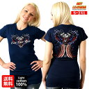 日本未発売 セール価格 米国直輸入 ホットレザー Angel Wings Ladies T-Shirt エンジェルウィングス レディース Tシャツ 半袖 ネイビー ブルー 青 星条旗 ハート 羽根 薔薇 Hot Leathers プリントT スクリーンプリント バイクに