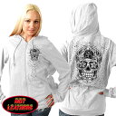 日本未発売 セール価格 ホットレザー Sugar Skull Lightweight Slubby Zipper Hoodie シュガー スカル ライトウェイト スラビー ジッパー フーディー スウェット パーカー ジップアップ 長袖 米国直輸入 レディース ホワイト 白 バイクに