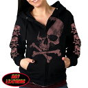 日本未発売 セール価格 ホットレザー Skull and Crossbones Jumbo Print Zipper Hoodie スカル アンド クロスボーンズ ジャンボ プリント ジッパー フーディー スウェット パーカー ジップアップ 長袖 米国直輸入 レディース ブラック 黒