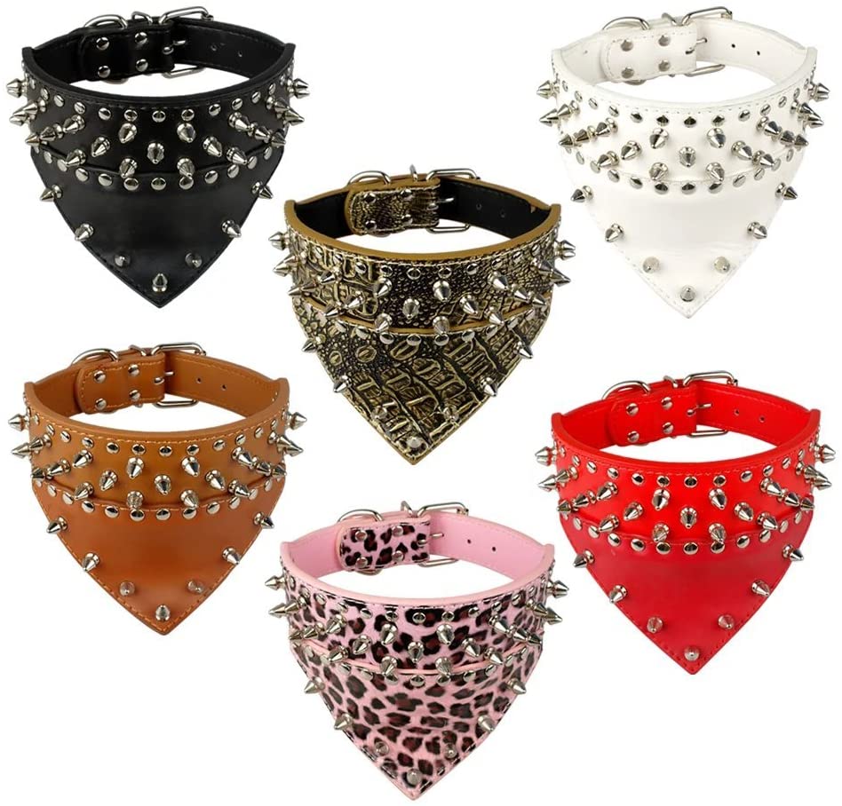 日本未発売! [PU Leather Spiked & Studded Dog Collar] PUレザー・スパイク・アンド・スタッド・ドッグ・カラー 全6色! 犬用 首輪 リード取付可能! 撥水性のある合成皮革 Dリング 逆三角形の…