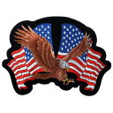 日本未発売 セール価格 ホットレザー 2サイズ Eagle 2 Flags Patch イーグル ツー フラッグス ワッペン 星条旗 パッチ 米国バイカー専門アパレルブランド ホットレザーから直輸入 ウェアのカスタムに 布製 アイロン対応 サイズ大