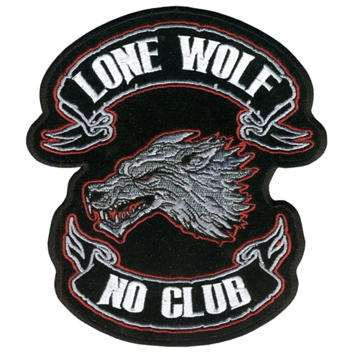 日本未発売! セール価格! ホットレザー 全4サイズ! [Lone Wolf No Club Patch] ローン・ウルフ・ノー・クラブ ワッペン! 狼 パッチ 米国バイカー専門ブランドから直輸入! ウェアのカスタムに! 布製 アイロン対応 サイズ大・特大