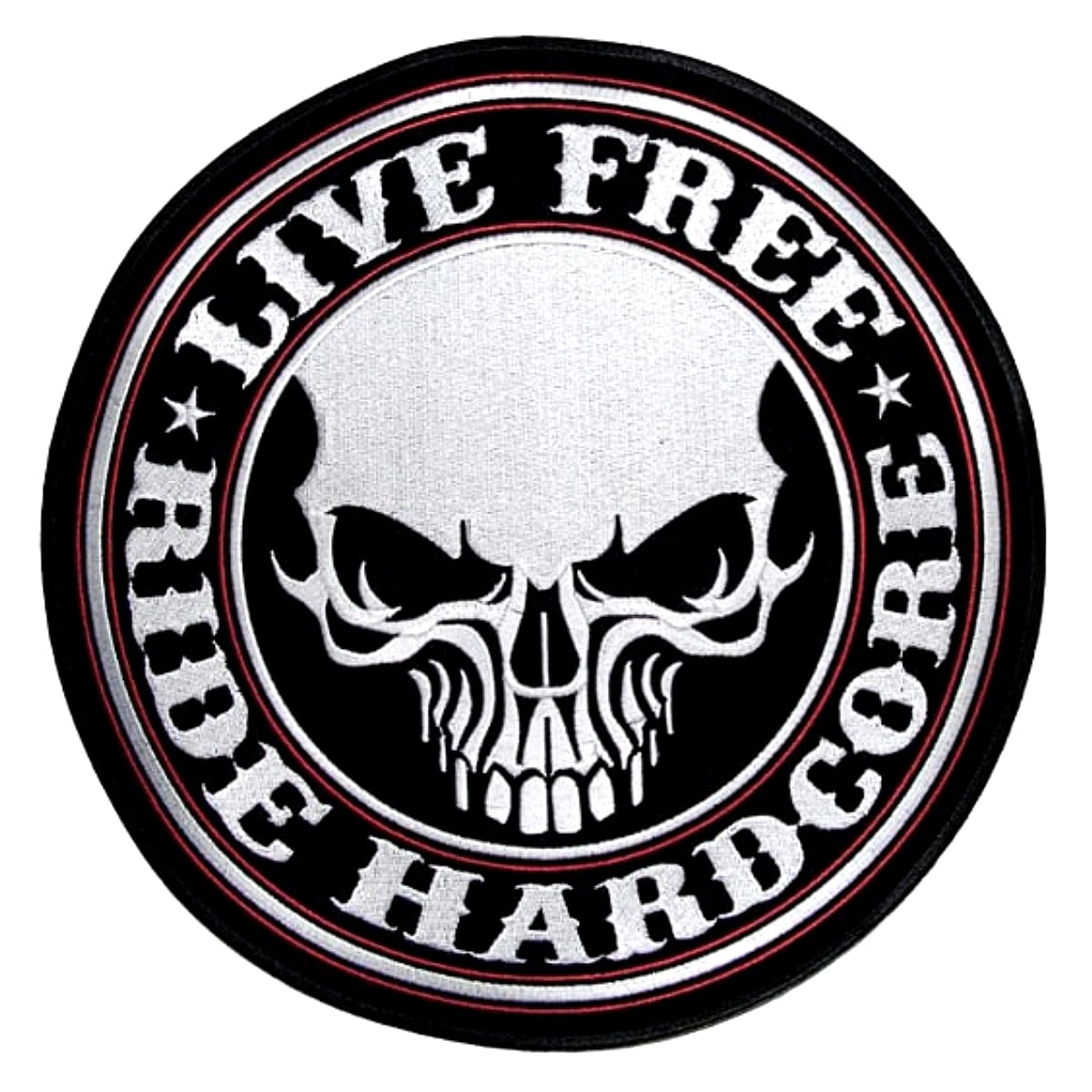 日本未発売! セール価格! ホットレザー 選べる2サイズ! [Live Free Ride Hardcore Skull Patch] リブ・フリー・ライド・ハードコア・スカル ワッペン! パッチ 米国直輸入! ウェアのカスタムに! 布製 アイロン対応 サイズ大小