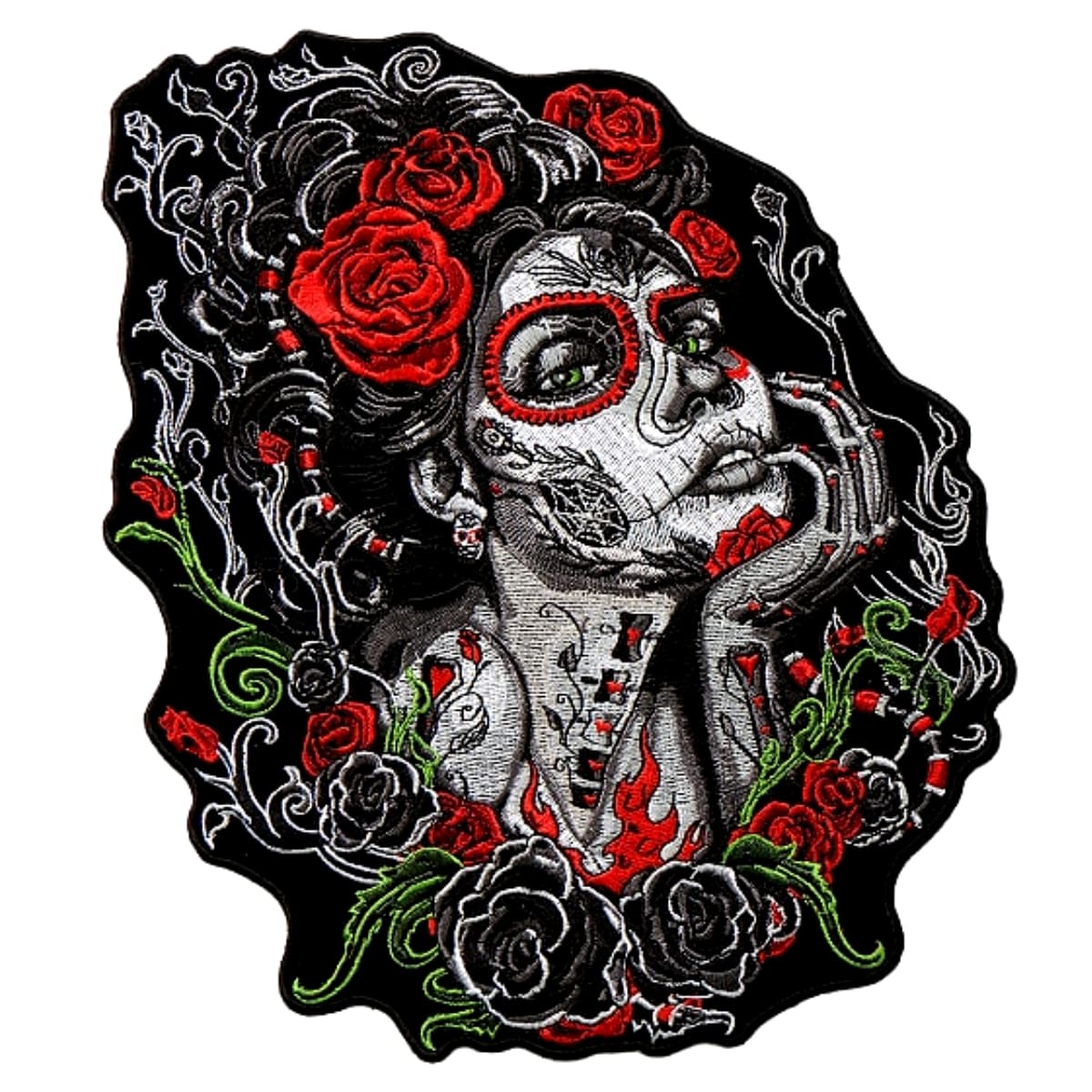 【サイズ大】日本未発売 セール価格 ホットレザー 選べる2サイズ Sugar Skull Woman Patch シュガー スカル ウーマン ワッペン 薔薇 パッチ 米国バイカー専門ブランド HOTLEATHERS 直輸入 ウェアのカスタムに 布製 アイロン対応