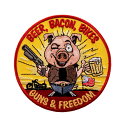 日本未発売 セール価格 ホットレザー Beer Bacon Bikes and Guns Patch ビアベーコンバイクスアンドガンズ ワッペン 豚 ピッグ 丸型 パッチ 米国バイカー専門アパレルブランド HOTLEATHERS 直輸入 ウェアのカスタムに 布製 アイロン対応 サイズ小